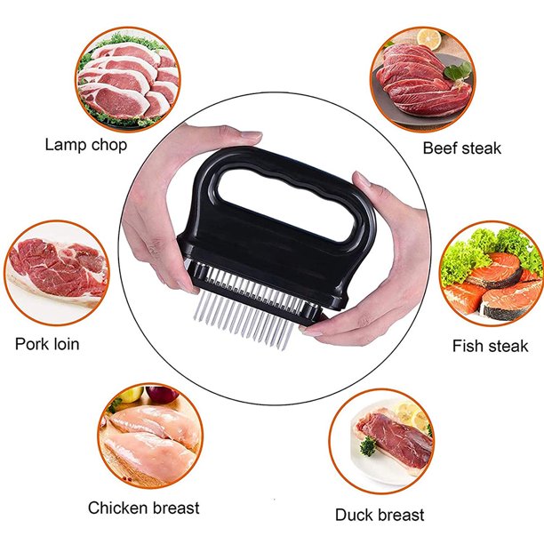 Meat Tenderizer Tool with 48 Stainless Steel Ultra Sharp Needle Blades, Detachable Kitchen Cooking Tool Best For Tenderizing, BBQ, Marinade