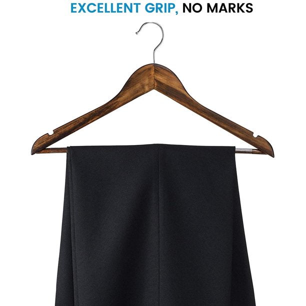 HKEEY High-Grade Wooden Suit Hangers 20 Pack with Non Slip Pants - Smooth Finish Solid Wood Coat Hanger with 360° Swivel Hook and Precisely Cut Notches for Camisole, Jacket, Pant, Dress Clothes Hangers