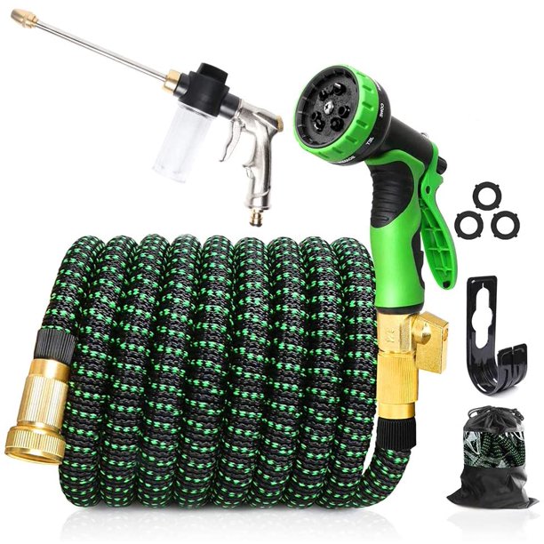 HKEEY 50ft Garden Hose Expandable: Expandable Water Hose with Durable 3-Layers Latex and 10 Function Nozzle, Durable Water Hose with Solid Fittings