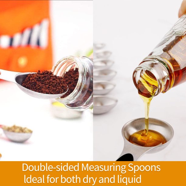 Musment Magnetic Measuring Spoons Set, Dual Sided, Stainless Steel, Fits in Spice Jars (8Pcs-Black)