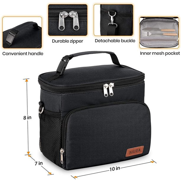HKEEY Insulated Dual Compartment Lunch Bag for Men, Women Double Deck Reusable Lunch Box Cooler with Shoulder Strap, Leakproof Thermal