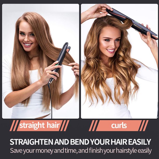HKEEY Hair Straightener and Curler 2 in 1, Twist Straightening Curling Iron, Professional Negative Ion Flat Iron with Adjustable Temp for All Hair Types, Instant Heating