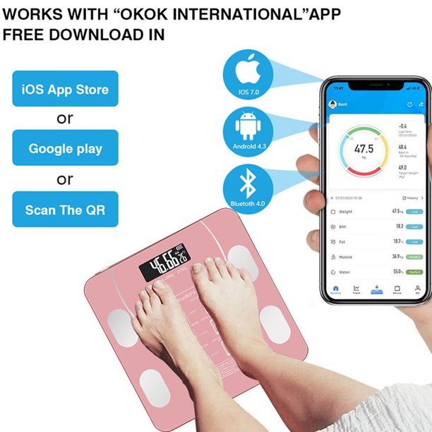 HKEEY Smart Weight Scale , Body Fat Scale, Bluetooth Smart Body Weight Scale, Wireless Digital Bathroom Scale with Smartphone App
