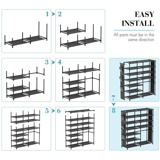 Musment 7-Tier Shoe Rack Shoe Organizer, 24-30 Pairs Boots and Shoes Storage Organizer Metal Shoe Tower with Side Hanging Shoe Pockets for Entryway,Closet and Bedroom