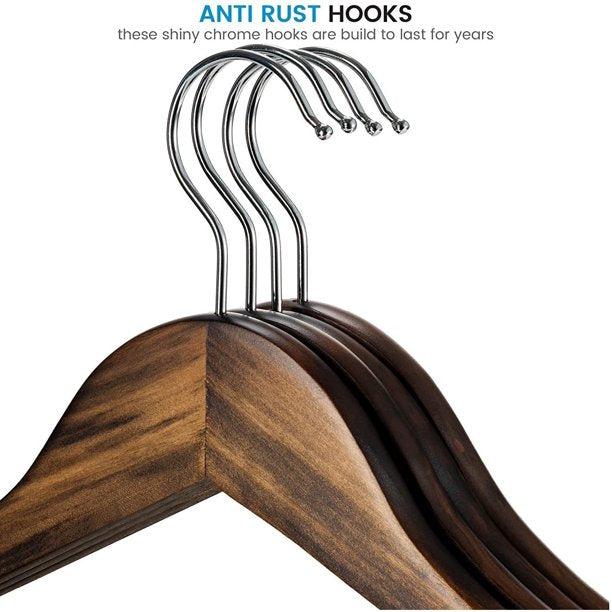 HKEEY High-Grade Wooden Suit Hangers 20 Pack with Non Slip Pants - Smooth Finish Solid Wood Coat Hanger with 360° Swivel Hook and Precisely Cut Notches for Camisole, Jacket, Pant, Dress Clothes Hangers