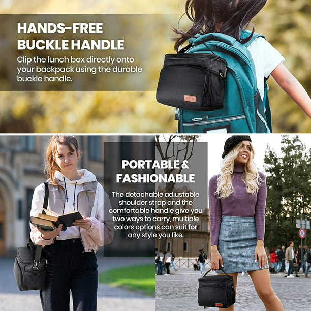 HKEEY Insulated Dual Compartment Lunch Bag for Men, Women Double Deck Reusable Lunch Box Cooler with Shoulder Strap, Leakproof Thermal
