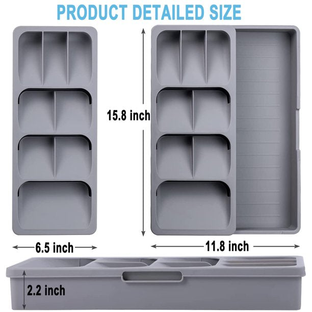 HKEEY Silverware Cutlery Storage Tray, Expandabl Silverware Organizer Storage Tray, Kitchen Drawer Dinnerware Organize Tray for Kitchen Silverware, Flatware, Knives, Spoons