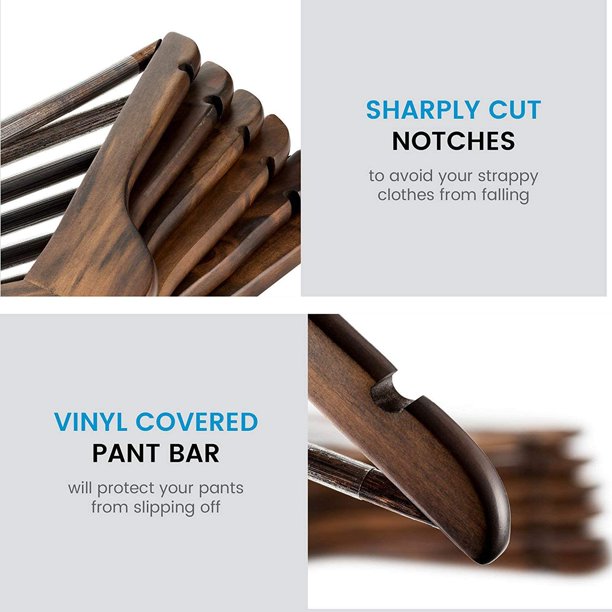 HKEEY High-Grade Wooden Suit Hangers 20 Pack with Non Slip Pants - Smooth Finish Solid Wood Coat Hanger with 360° Swivel Hook and Precisely Cut Notches for Camisole, Jacket, Pant, Dress Clothes Hangers